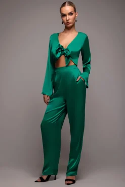 Cut Out Satin Jumpsuit - Emerald by Goddiva