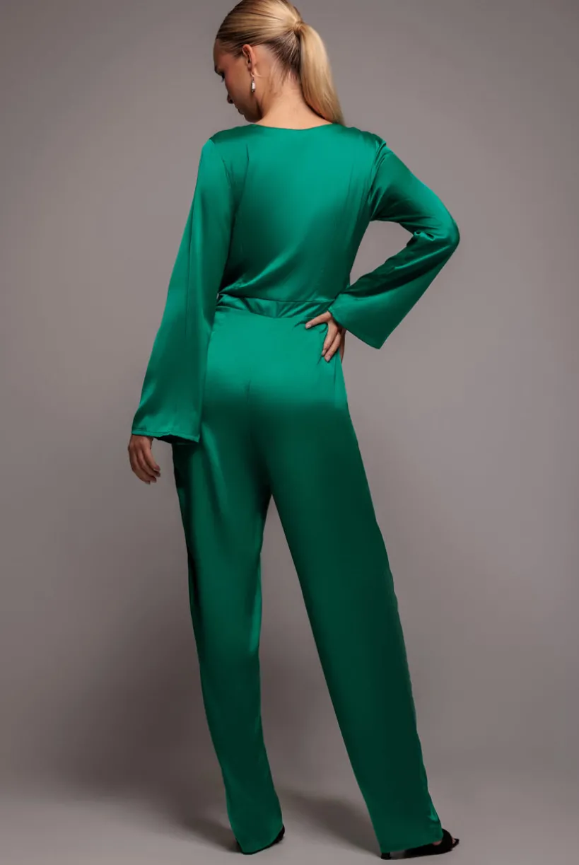 Cut Out Satin Jumpsuit - Emerald by Goddiva