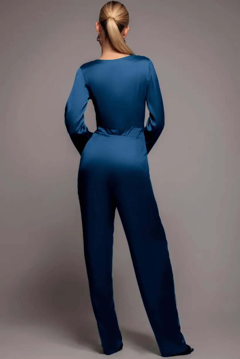 Cut Out Satin Jumpsuit - Navy by Goddiva