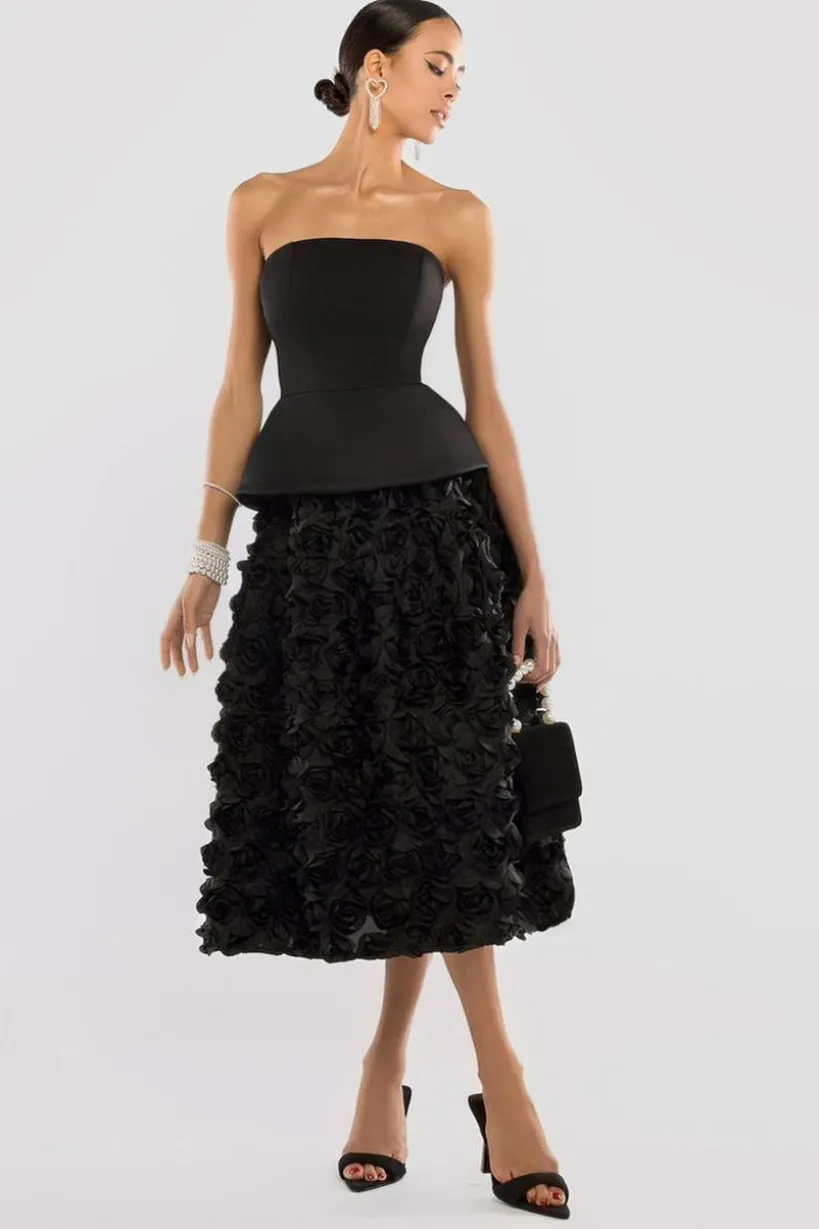 3D Floral Mesh Midaxi Skirt by Goddiva