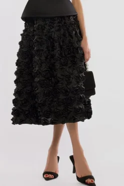 3D Floral Mesh Midaxi Skirt by Goddiva