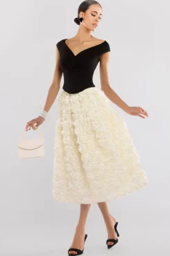 3D Floral Mesh Midaxi Skirt by Goddiva