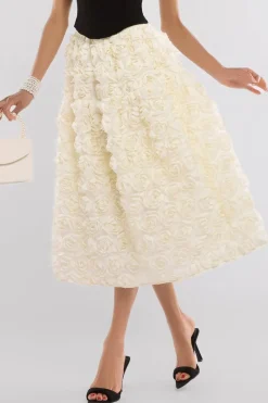 3D Floral Mesh Midaxi Skirt by Goddiva