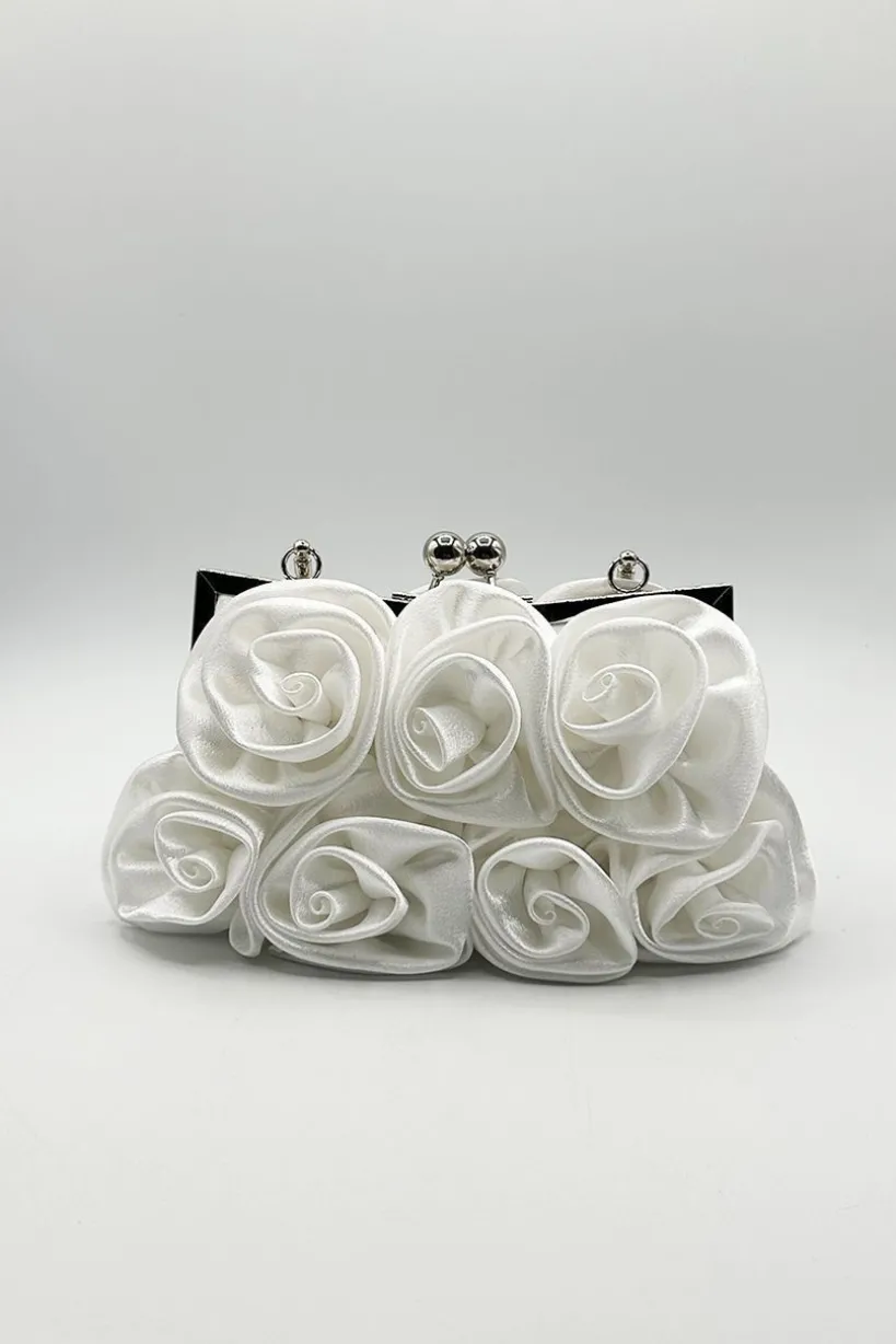 3D Rose Clutch Bag In White by SVNX