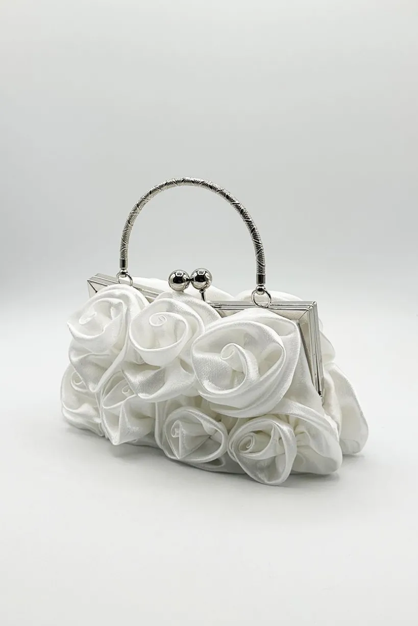 3D Rose Clutch Bag In White by SVNX