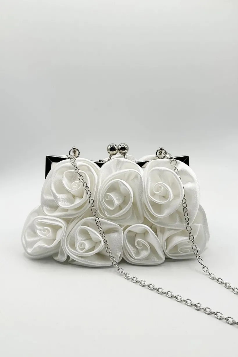 3D Rose Clutch Bag In White by SVNX