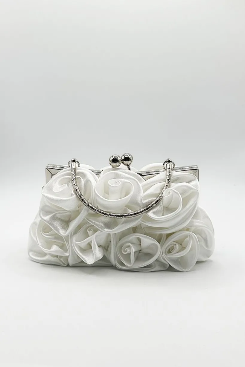 3D Rose Clutch Bag In White by SVNX