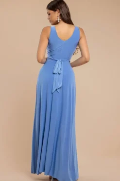 Diamante & Scalloped Lace Neck Maxi Dress - Cornflower Blue by Goddiva