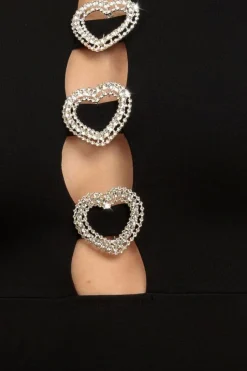 Diamante Embellished Heart Brooch Scuba Maxi Dress - Black by Goddiva