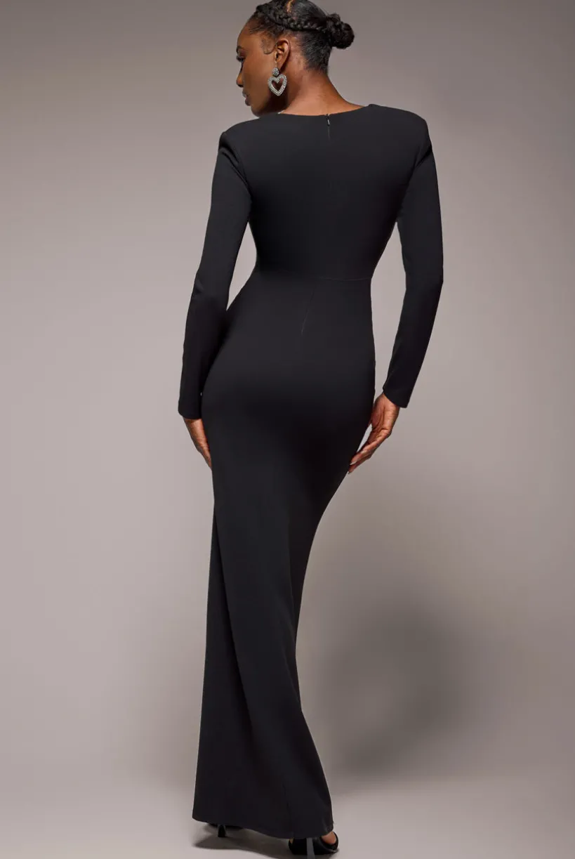 Diamante Embellished Neck Bodycon Maxi Dress - Black by Goddiva