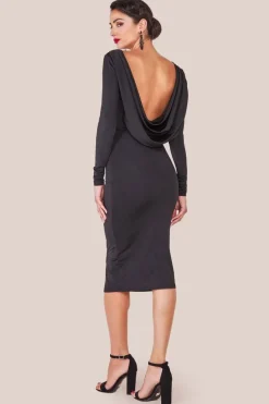 Diamante Fishnet Cowl Back Midi - Black by Goddiva