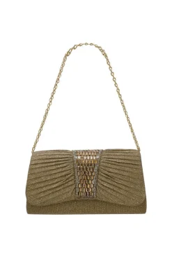 Diamante Glittery Clutch In Light Gold by SVNX