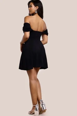 Diamante Heart Trim A-Line Mini Dress - Black by Goddiva