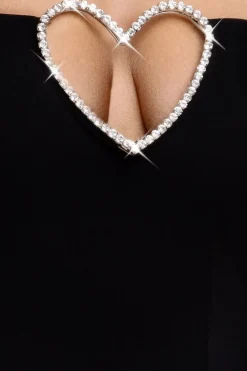 Diamante Heart Trim A-Line Mini Dress - Black by Goddiva