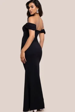 Diamante Heart Trim Evening Maxi Dress - Black by Goddiva