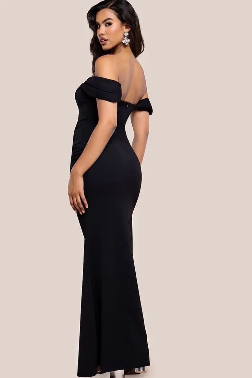 Diamante Heart Trim Evening Maxi Dress - Black by Goddiva