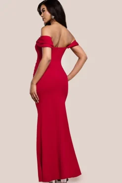 Diamante Heart Trim Evening Maxi Dress - Red by Goddiva