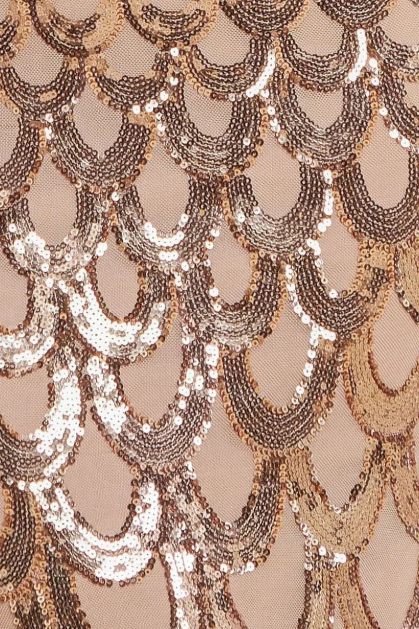 Diamante Strap Fish Scale Sequin Maxi Dress - Champagne by Goddiva