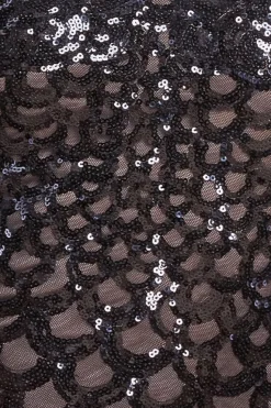 Diamante Strap Fish Scale Sequin Maxi Dress - Black by Goddiva