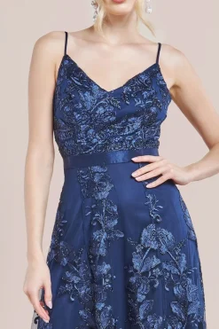 Dipped Hem Sleeveless Lace Midi - Navy by Goddiva
