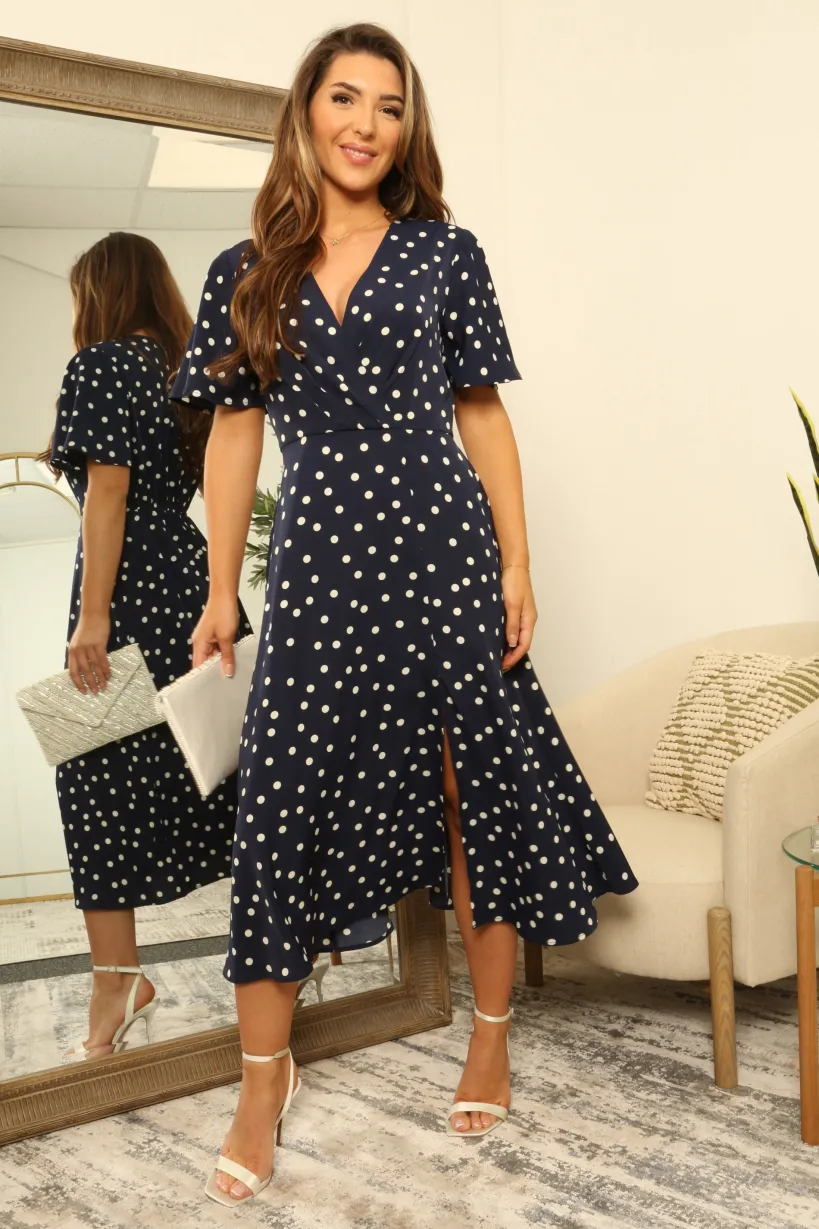 Double Second Midi Satin Wrap Dress With Split Skirt by Double Second