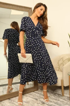 Double Second Midi Satin Wrap Dress With Split Skirt by Double Second