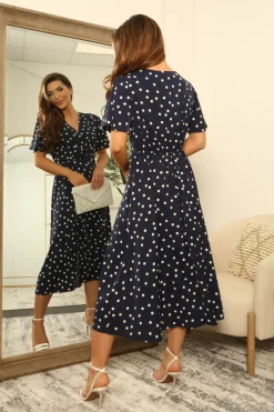 Double Second Midi Satin Wrap Dress With Split Skirt by Double Second