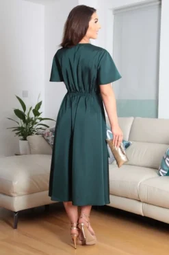 Double Second Midi Satin Wrap Dress With Split Skirt by Double Second