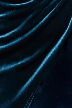 Draped Shoulder Velvet Corset Midi Dress - Tealblue by Goddiva