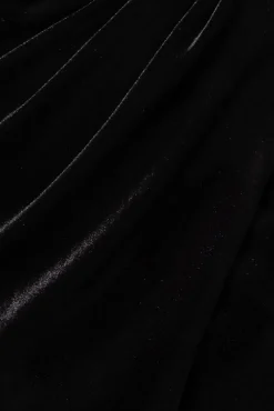 Draped Shoulder Velvet Corset Midi Dress - Black by Goddiva