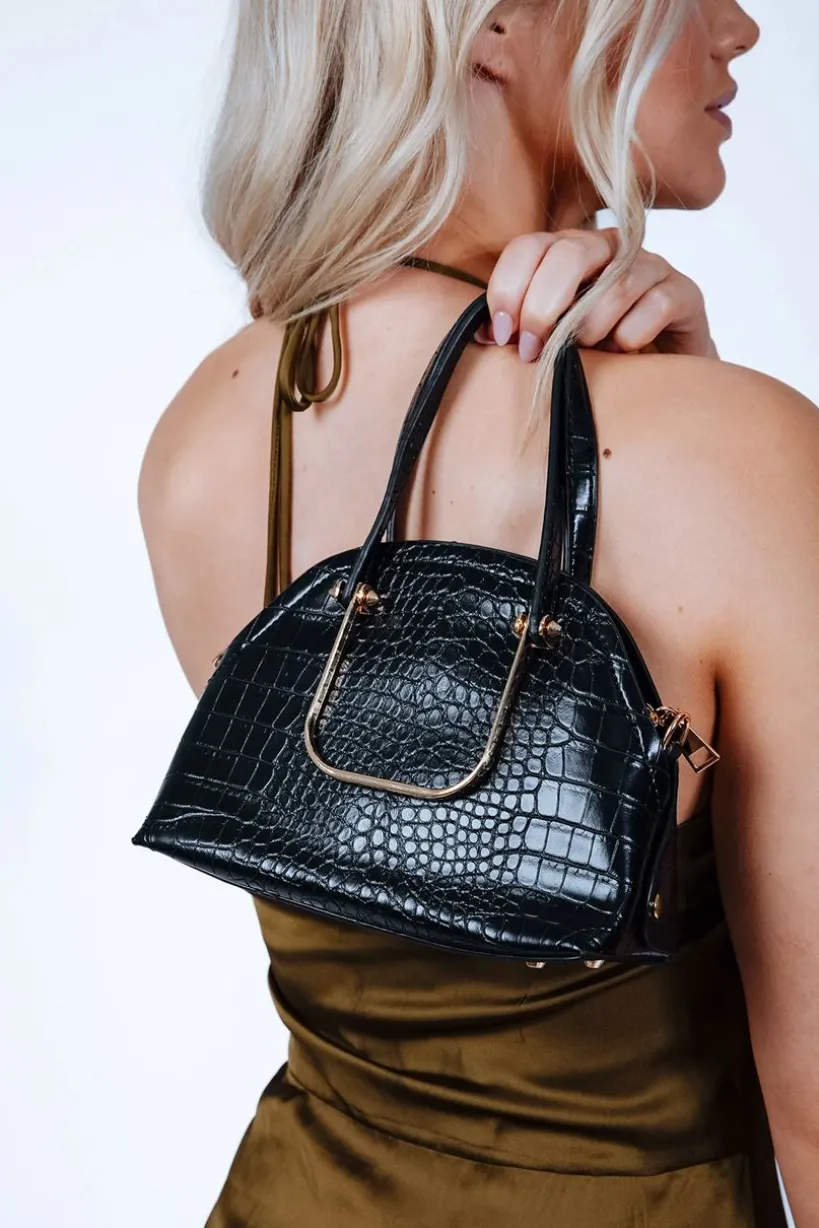 Dual Handle Croc Grab Bag In Black by SVNX