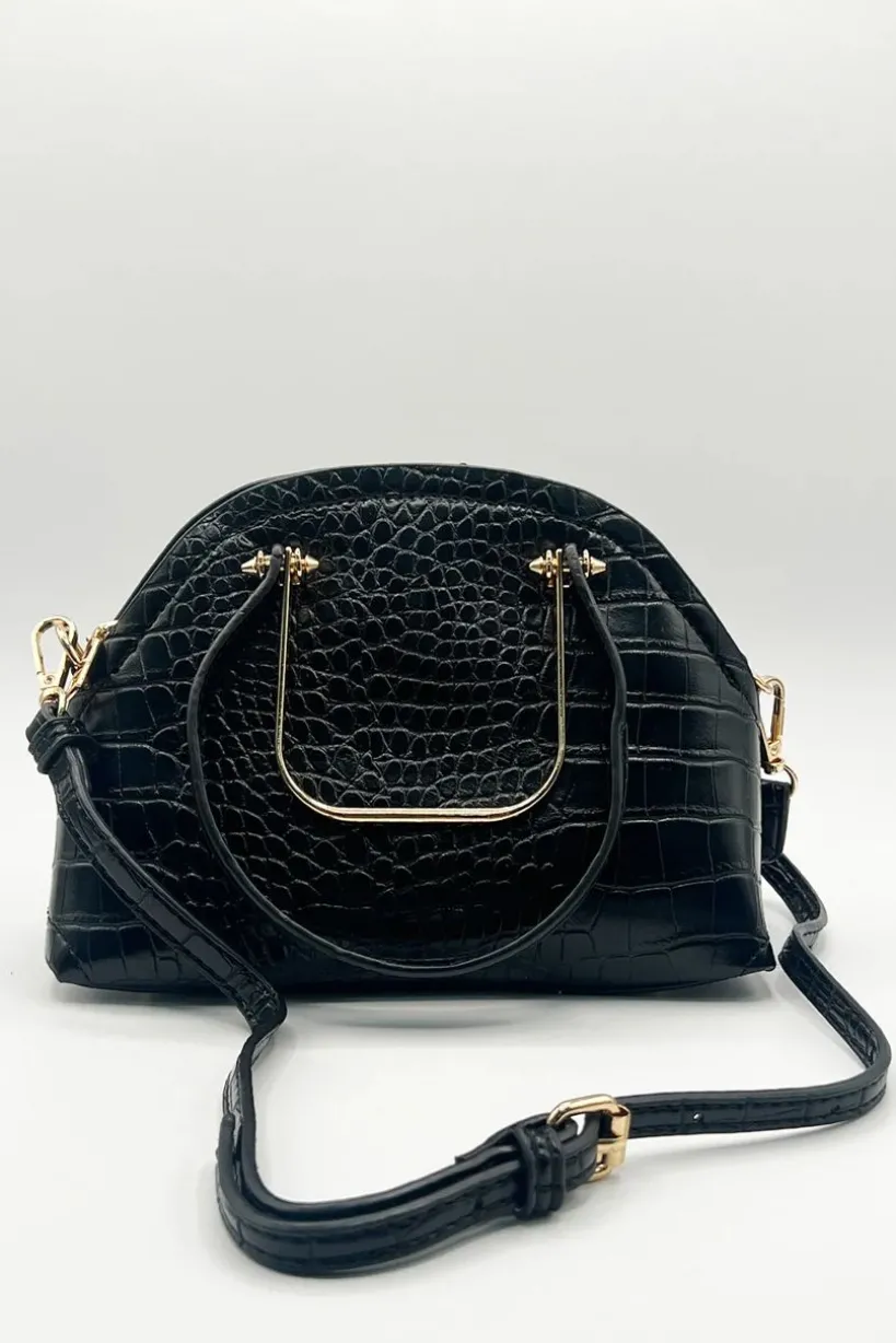 Dual Handle Croc Grab Bag In Black by SVNX