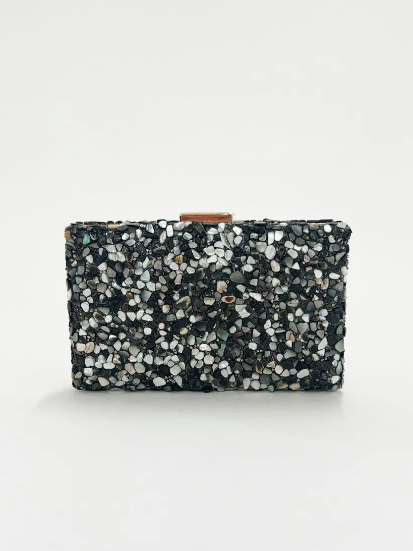 Embellished Clutch Bag In Black Speckle by SVNX