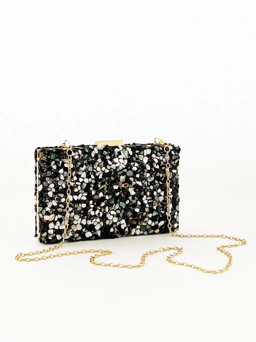 Embellished Clutch Bag In Black Speckle by SVNX