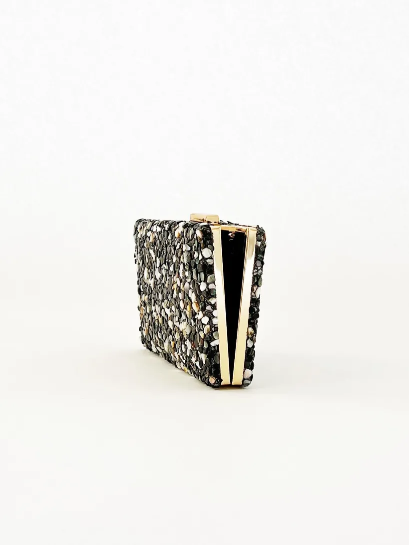 Embellished Clutch Bag In Black Speckle by SVNX