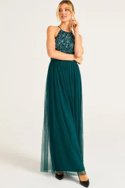 Embellished Halter Neck Maxi Dress In Emerald Green by Angeleye