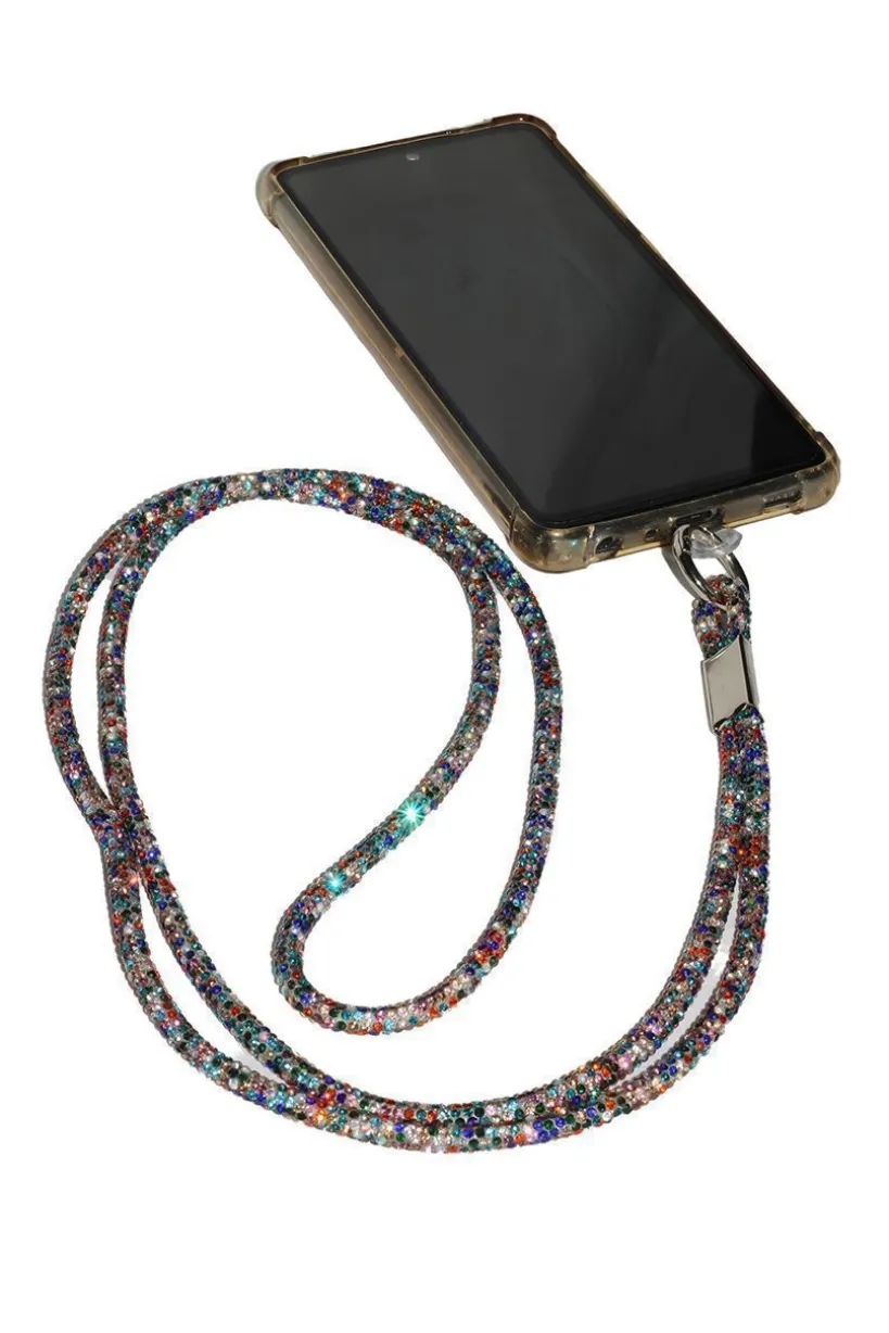 Embellished Phone Strap - Blue Mix by Goddiva Accessories