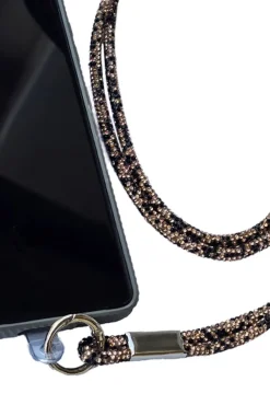 Embellished Phone Strap - Black & Gold by Goddiva Accessories