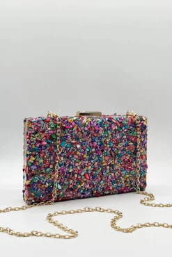 Embellished Square Clutch Bag In Multi by SVNX