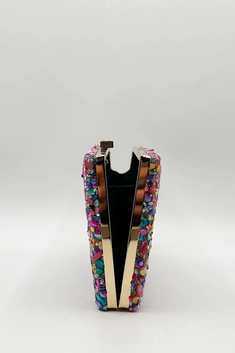 Embellished Square Clutch Bag In Multi by SVNX