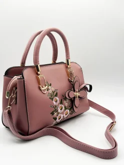 Embroidered Floral Rounded Grab Bag In Pink by SVNX