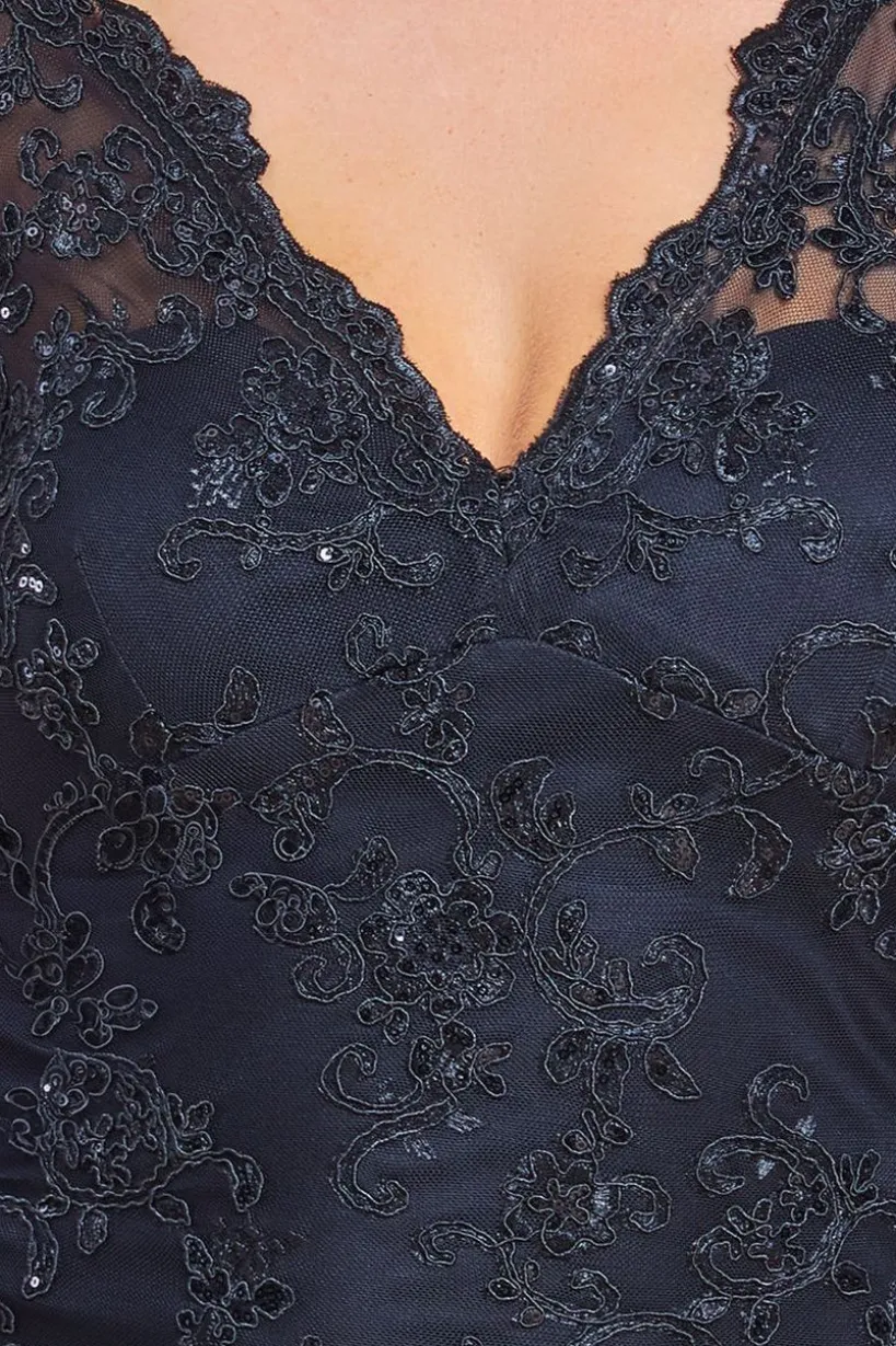 Embroidered Lace Scalloped Edge Maxi Dress - Black by Goddiva