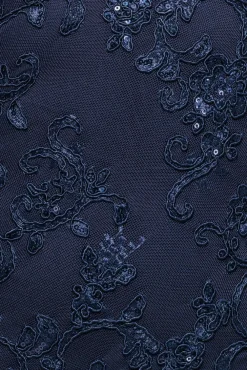 Embroidered Lace Scalloped Edge Maxi Dress - Navy Blue by Goddiva