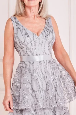 Embroidered Mesh Layered Midi - Grey by Goddiva