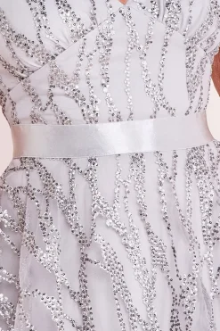Embroidered Mesh Layered Midi - Grey by Goddiva