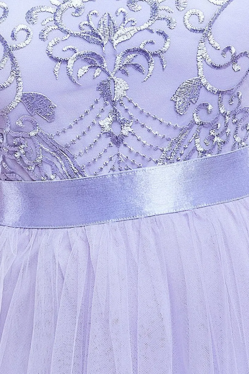 Embroidered Mesh Maxi Dress - Lilac by Goddiva