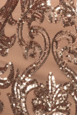 Embroidered Sequin & Mesh Maxi Dress - Champagne by Goddiva