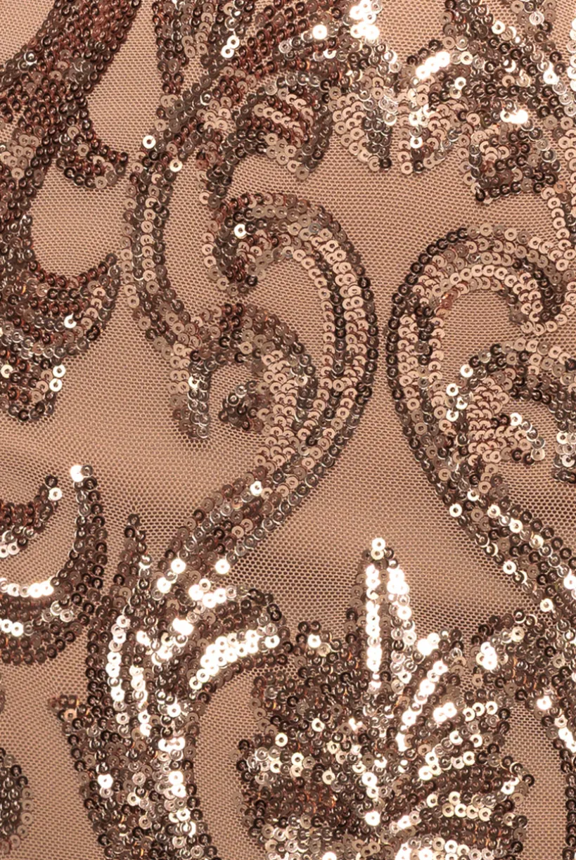 Embroidered Sequin & Mesh Maxi Dress - Champagne by Goddiva