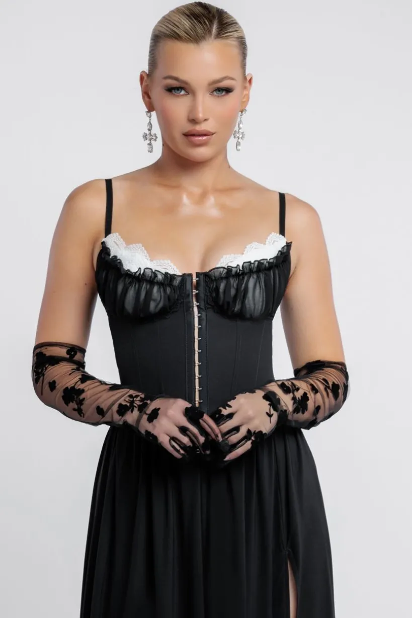 Embroidered Stretch Mesh Gloves by Goddiva