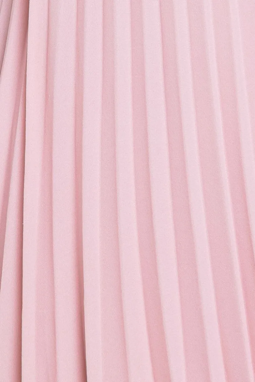 Embroidered Top Chiffon Pleated Midi - Blush Pink by Goddiva